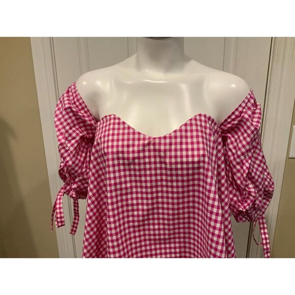 Caroline Constas Pink Gingham Plaid Gabriella Blouse $395, Size Small - Picture 3 of 6
